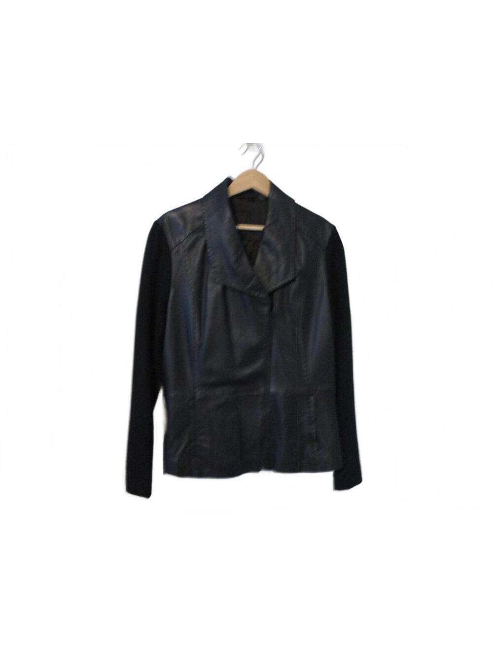 Classiques Entier Black Leather Knit Sleeve Jacket XL